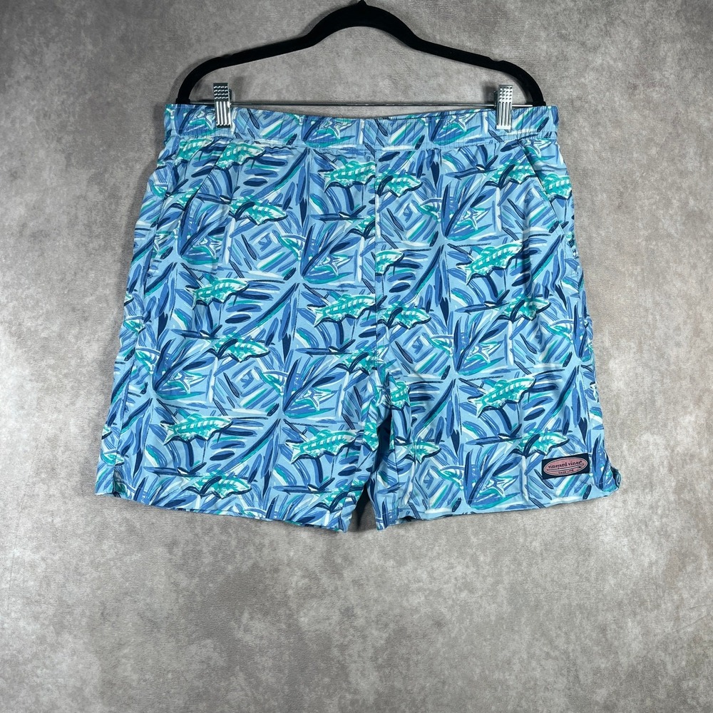 Vineyard Vines Batik Fish Chappy Swim Trunks Mens Small Blue Drawstring Lined